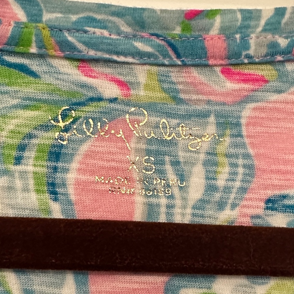 Lilly Pulitzer Pink, Blue & Green Floral V-Neck Short Sleeve Top - Picture 3 of 4